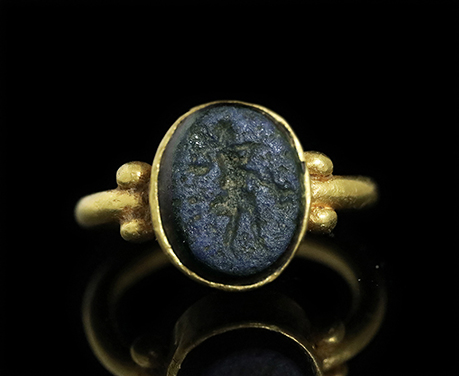 古代ローマ 3世紀 グラスインタリオ アルテミス ゴールド リング 指輪