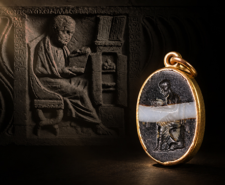 古代ローマ1世紀 巻物を読む哲学者 インタリオ バンデットアゲート ペンダント
