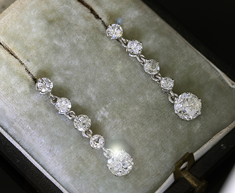 約3.2ct 1920年代 アールデコ ダイヤモンド ドロップ プラチナ ピアス