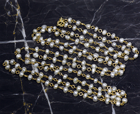 18k  95.3cm 14g  ゴールドロングチェーン　天然真珠　ネックレス　アンティークジュエリー