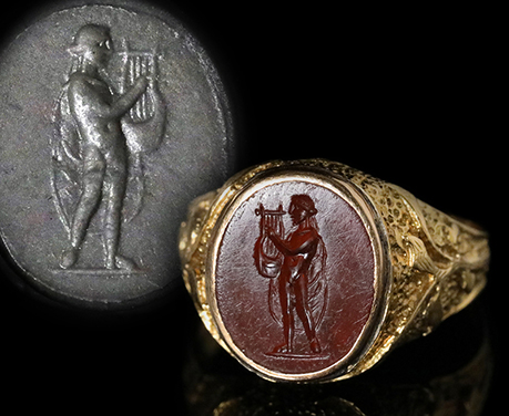 古代ローマ1世紀 Apollo Citharoedus アポロン 竪琴 インタリオ リング 指輪