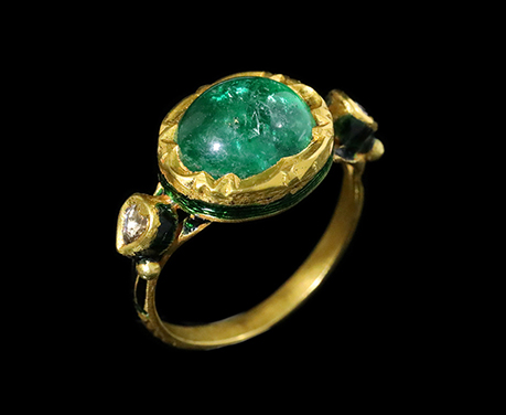 ムガール帝国 18世紀後期〜19世紀初期 インド エナメル エメラルド ダイヤモンド リング 指輪