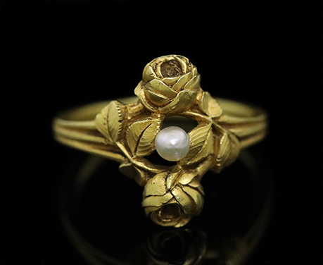 アール・ヌーヴォー 小さな薔薇 天然真珠 リング 指輪
