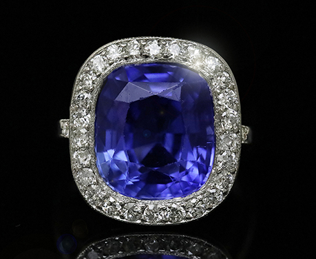 アールデコ  8.351ct  非加熱 セイロンサファイヤ ダイヤモンド リング 指輪