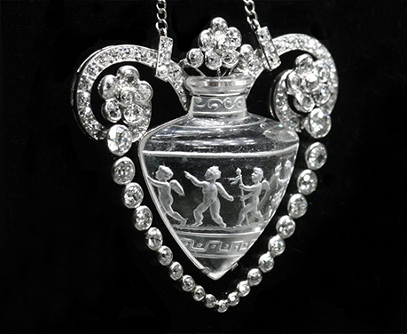 アールデコ　古代ギリシャ風　水晶の壺　ダイヤモンド　プラチナ　ネックレス　アンティークジュエリー