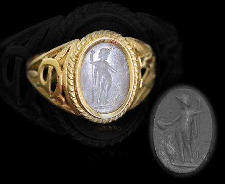 古代ローマ2世紀 天空の王 ジュピター インタリオ カルセドニー リング 指輪　