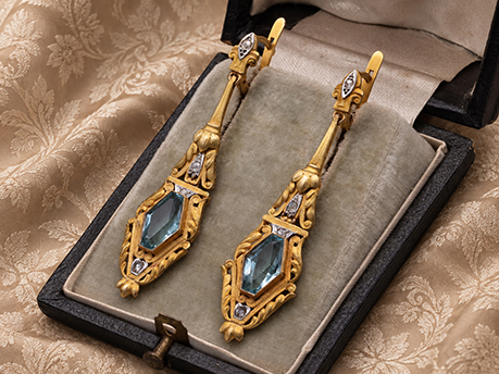 スペイン1920年頃 FUSET Y GRAU フセット・イ・グラウ アクアマリン ダイヤモンド ゴールド ピアス