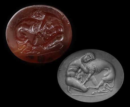 古代ローマ 紀元前1世紀〜2世紀 ヘラクレスとネメアのライオン コーネリアン インタリオ