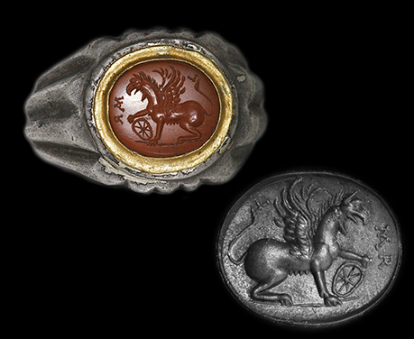 古代ローマ グリフィン レッドジャスパー シルバー ゴールド リング 指輪