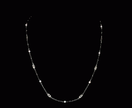 46cm 3.8g ステップカットダイヤモンド 天然真珠 プラチナ アンティークチェーン