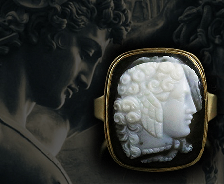 18世紀後期〜19世紀初期 眠るメドゥーサ お守り オニキス カメオ リング 指輪