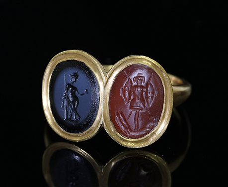 古代ローマ1〜2世紀 ダブル インタリオ パリスの林檎と戦勝のトロフェ リング 指輪