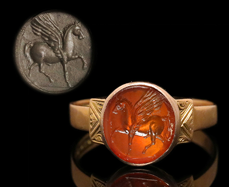 古代ローマ1世紀 ペガサス コーネリアン インタリオ リング 指輪