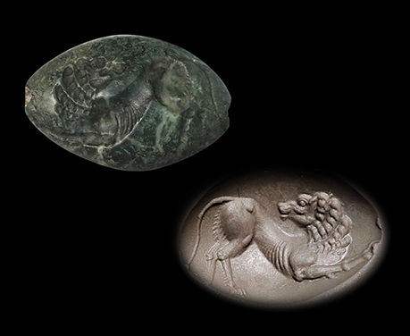 紀元前1600年頃 ミケーネ文明 閃緑岩 アミダロイド型 獅子 インタリオ ビーズ