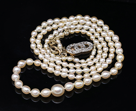 鑑定書付き 5mm珠 天然真珠 クリーム&ローズ ダイヤモンド プラチナ クラスプ ネックレス　