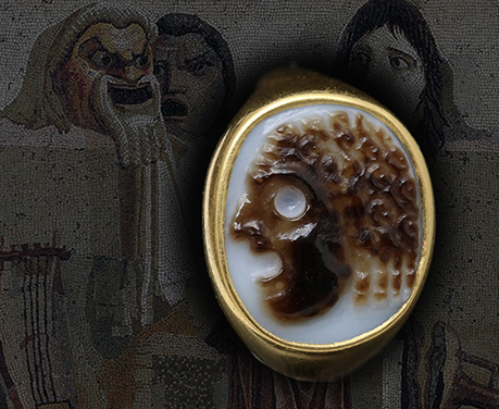 古代ローマ1〜2世紀  悲劇のマスク オニキス カメオ ゴールド リング 指輪