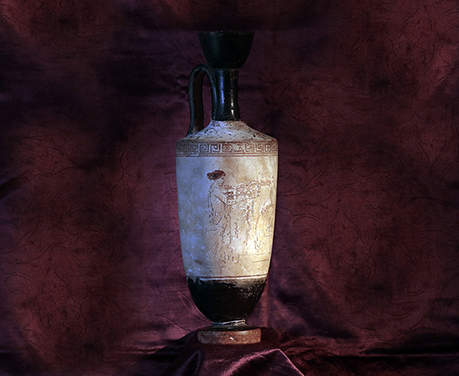 フランス文化省発行 文化財輸出証明書鑑定書付き TL(熱ルミネッセンス)年代測定済 紀元前480〜430年頃 古代ギリシャ 白地レキュトス 墓参の情景