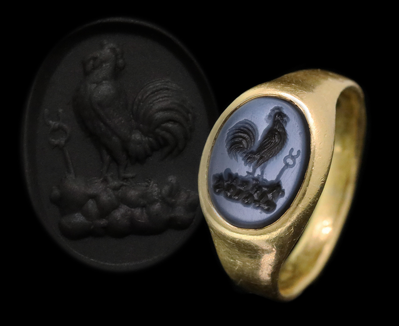 古代ローマ1世紀 マーキュリー 「コインと鶏」 インタリオ リング 指輪