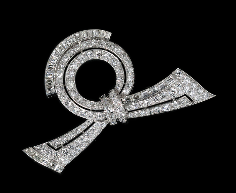 1935年 約10ct アールデコ ダイヤモンド プラチナ リボン ブローチ