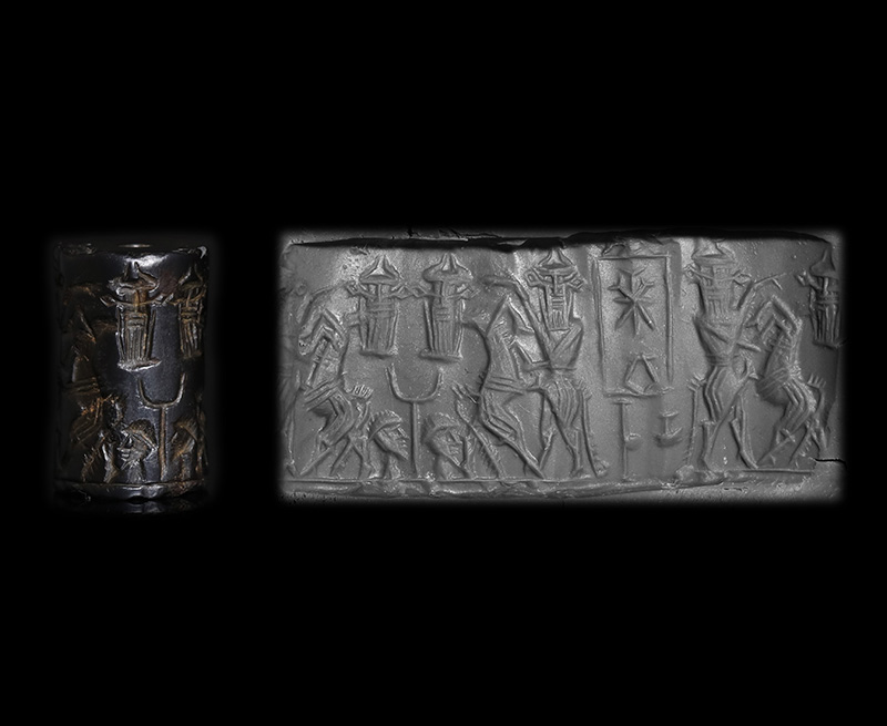 メソポタミア アッカド 紀元前2350〜2200年 円筒印章  闘争図 牡牛人間の戦い と「ILU」の文字