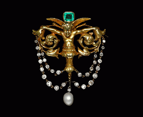 19世紀 ネオルネサンス エメラルド ダイヤモンド 18k  シルバー ブローチ